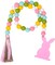 Easter Wood Bead Garland – Pink Bunny Spring Wood Beads with Tassel, 28.5" Rustic Farmhouse Hanging Decoration for Home, Wall, Tiered Tray, Shelf